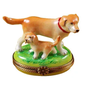 Blond Lab With Puppy Limoges Box by Rochard™