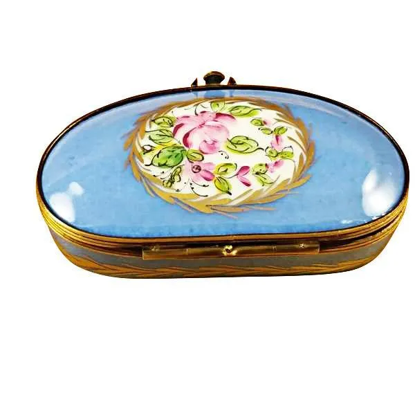 Blue Kidney Bean Shape With Flowers Limoges Box by Rochard™