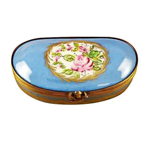 Blue Kidney Bean Shape With Flowers Limoges Box by Rochard™