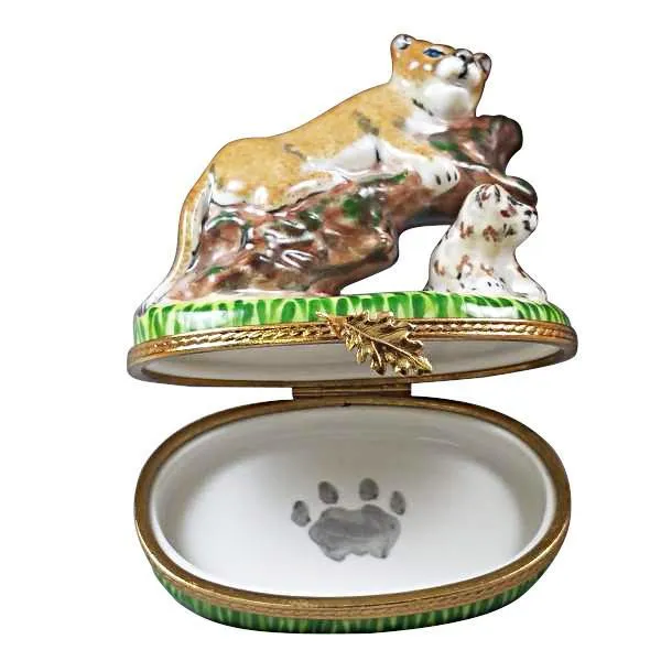 Cougar With Baby Limoges Box by Rochard™