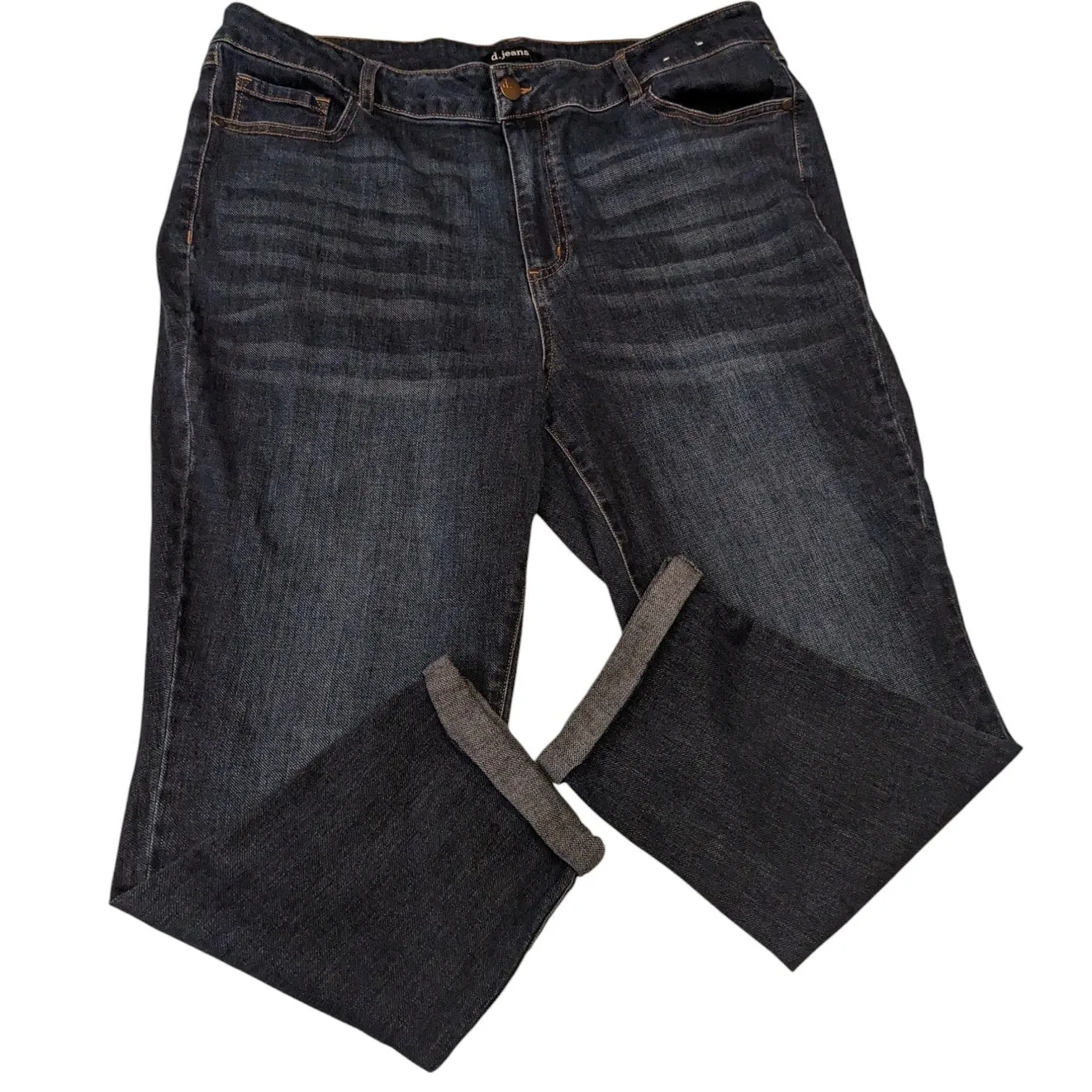 D Jeans Plus Size Women 20W Dark Wash Denim Cuffed Straight Leg Stretch Mid Rise