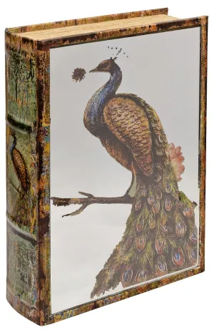 FEBLAND Mirrored Peacock Book Box, Brown, 7 x 21 x 30 cm