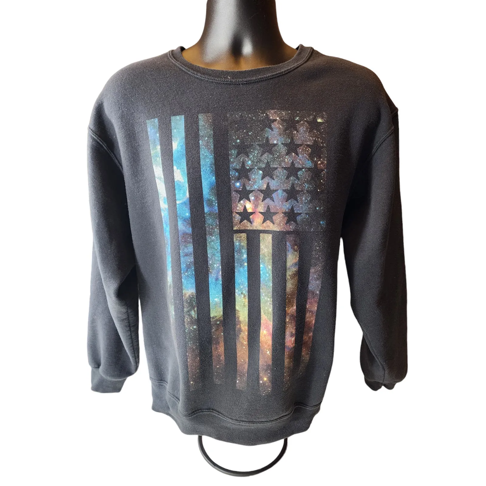 Hawk Sweatshirt Mens Large American Flag Patriotic Galaxy Pullover Streetwear