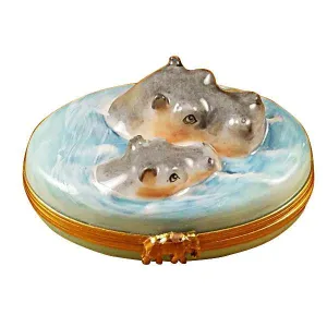 Hippo With Baby In Water Limoges Box by Rochard™