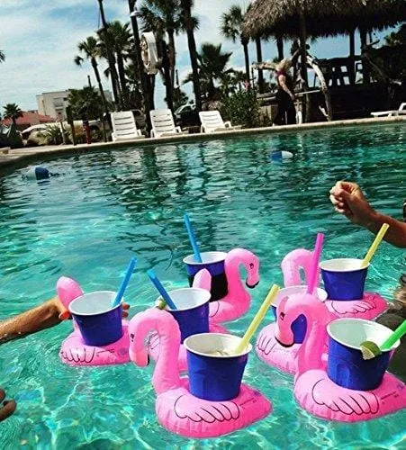 Inflatable Floating Flamingo Drink Holder 12 Pack Swimming Pool Float Coasters Coke Cup Holder for Beverage Cans Cups & Bottles - Fun Kid & Adult Pool Party …
