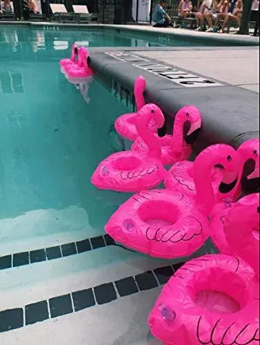 Inflatable Floating Flamingo Drink Holder 12 Pack Swimming Pool Float Coasters Coke Cup Holder for Beverage Cans Cups & Bottles - Fun Kid & Adult Pool Party …