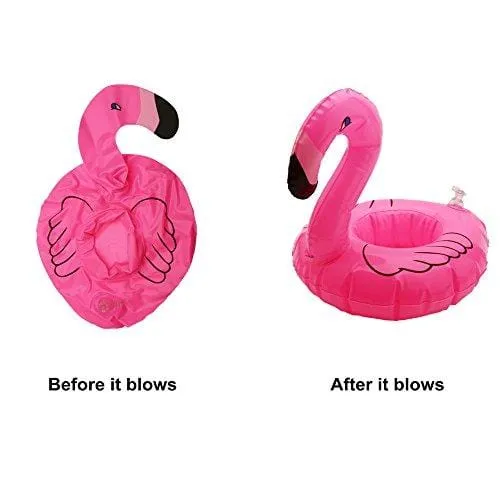Inflatable Floating Flamingo Drink Holder 12 Pack Swimming Pool Float Coasters Coke Cup Holder for Beverage Cans Cups & Bottles - Fun Kid & Adult Pool Party …