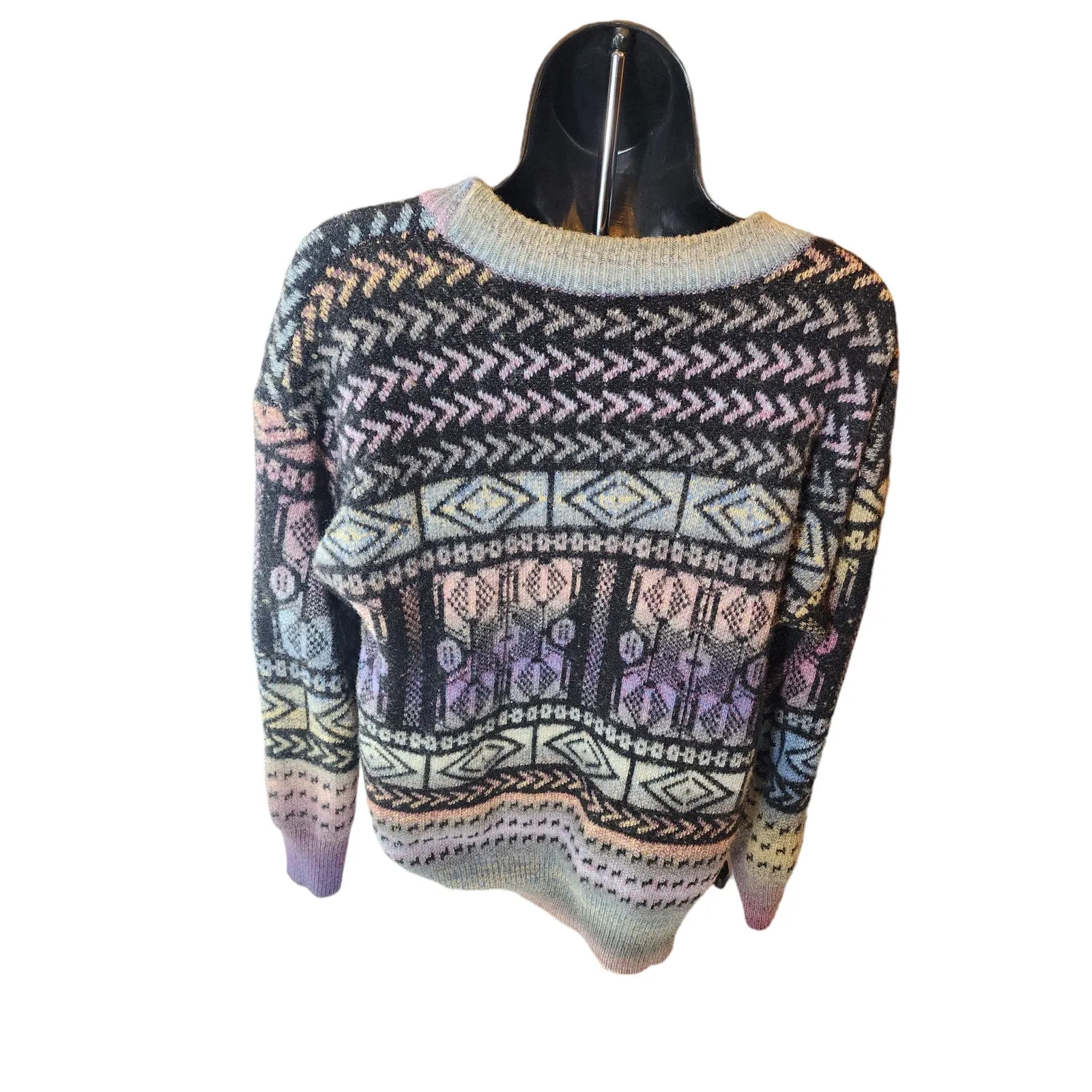 Paris Hues Cardigan Sweater Women Large Fair Isle Colorful Knit Boho Chic V Neck