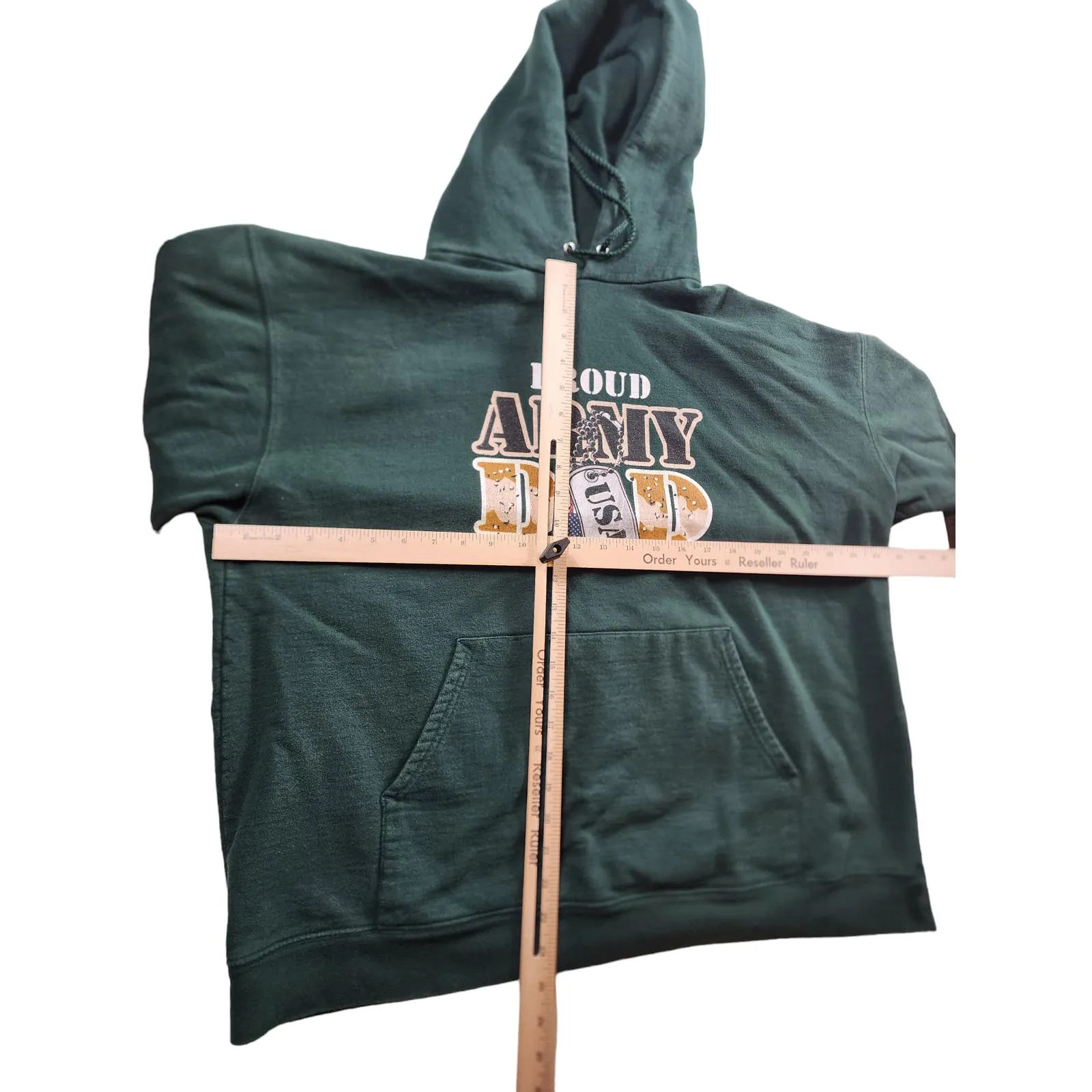 Proud Army Dad USA Mens XL Green Military Sweatshirt Patriotic Kangaroo Pocket
