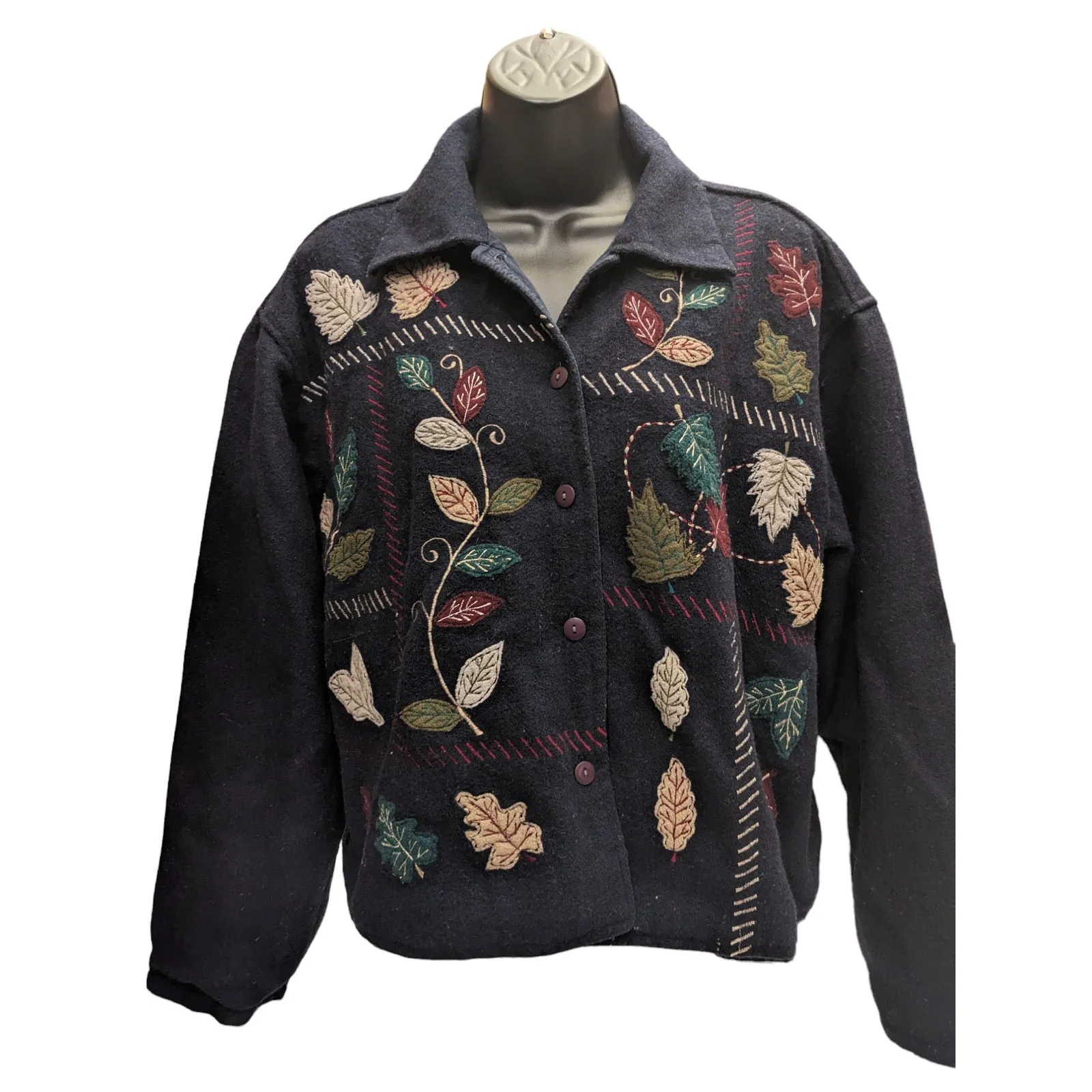 Vintage Paul Harris Jacket Cardigan Sweater Womens Large Leaf Boho 1990s Autumn